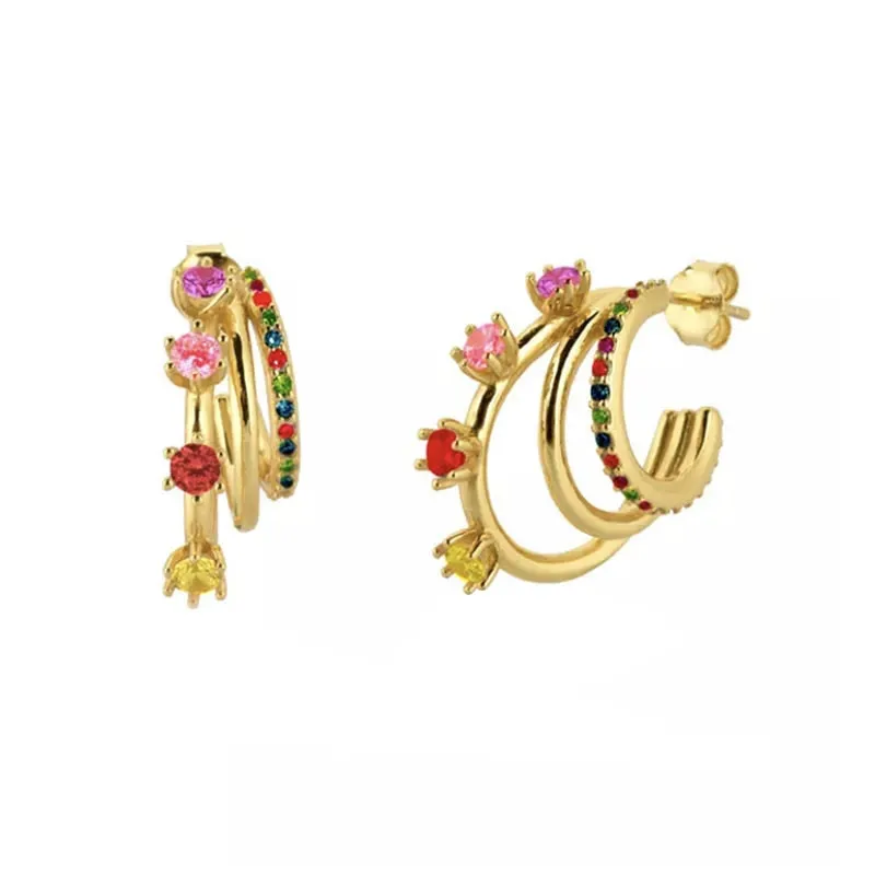 Gold Filled Stud Earrings Set For Women Ear Cuffs Colorful Zircon Dangle Hoop Earrings Fashion Party Jewelry Wholesale