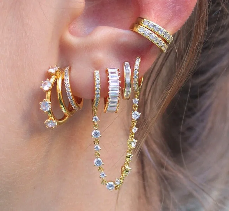 Gold Filled Stud Earrings Set For Women Ear Cuffs Colorful Zircon Dangle Hoop Earrings Fashion Party Jewelry Wholesale