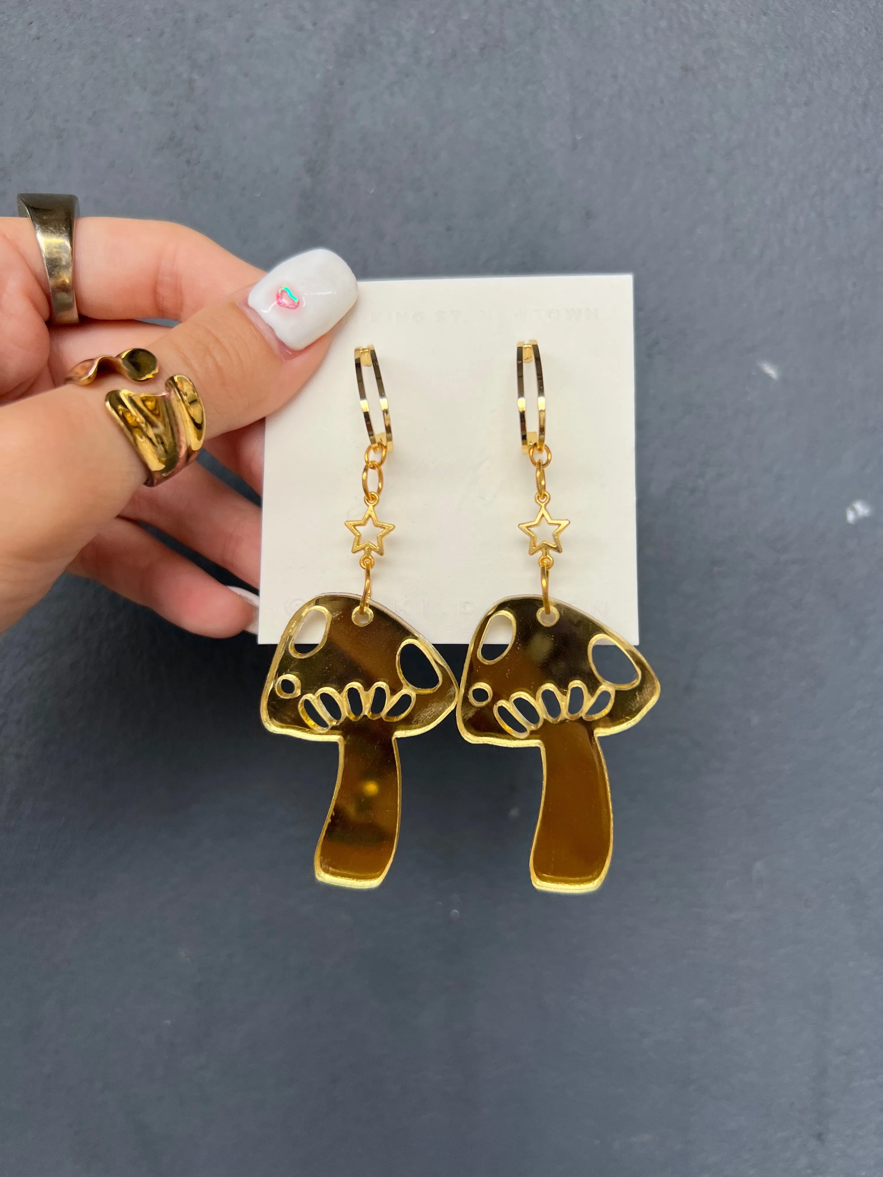 Gold Mushroom Earrings