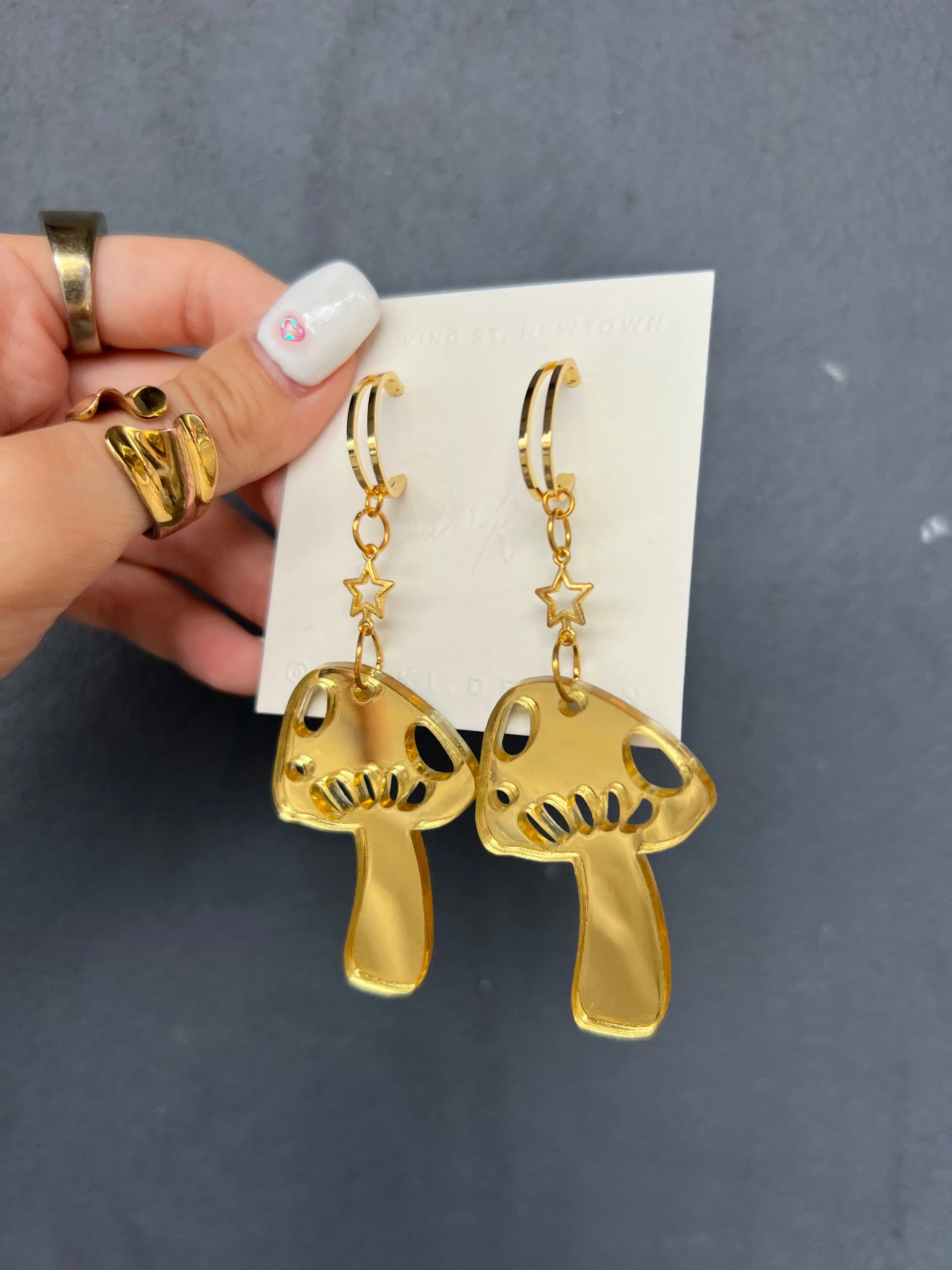 Gold Mushroom Earrings