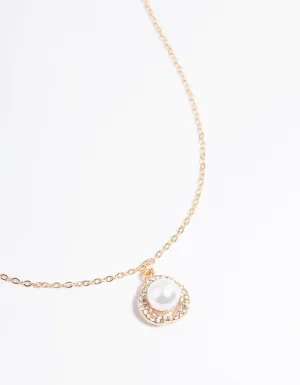 Gold Pearl & Diamante Drop Necklace