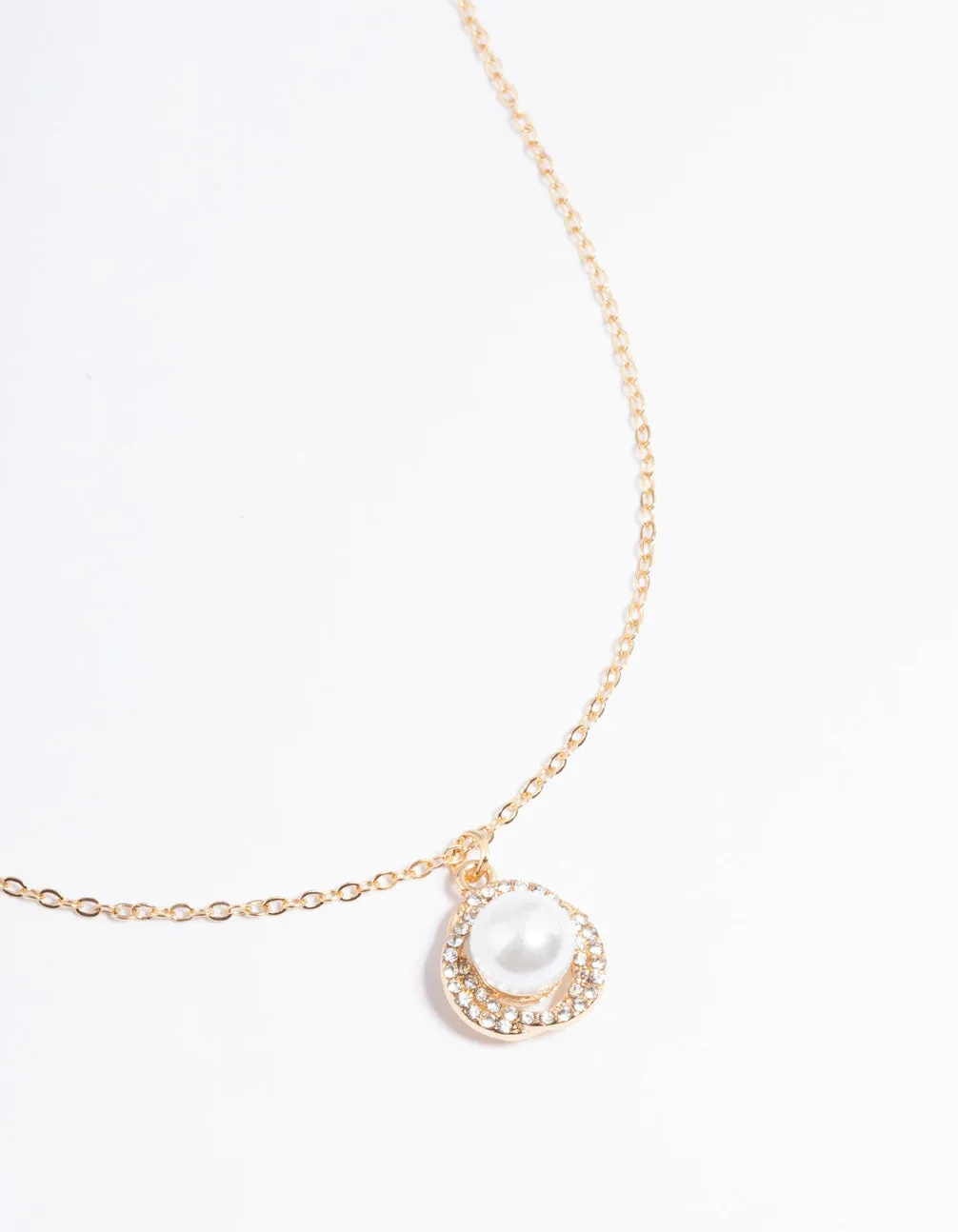 Gold Pearl & Diamante Drop Necklace