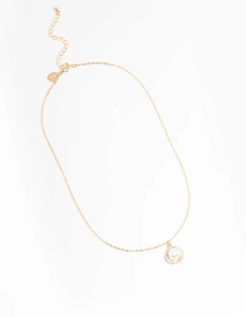 Gold Pearl & Diamante Drop Necklace