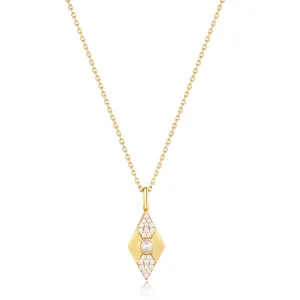 Gold Pearl Geometric Pendant Necklace