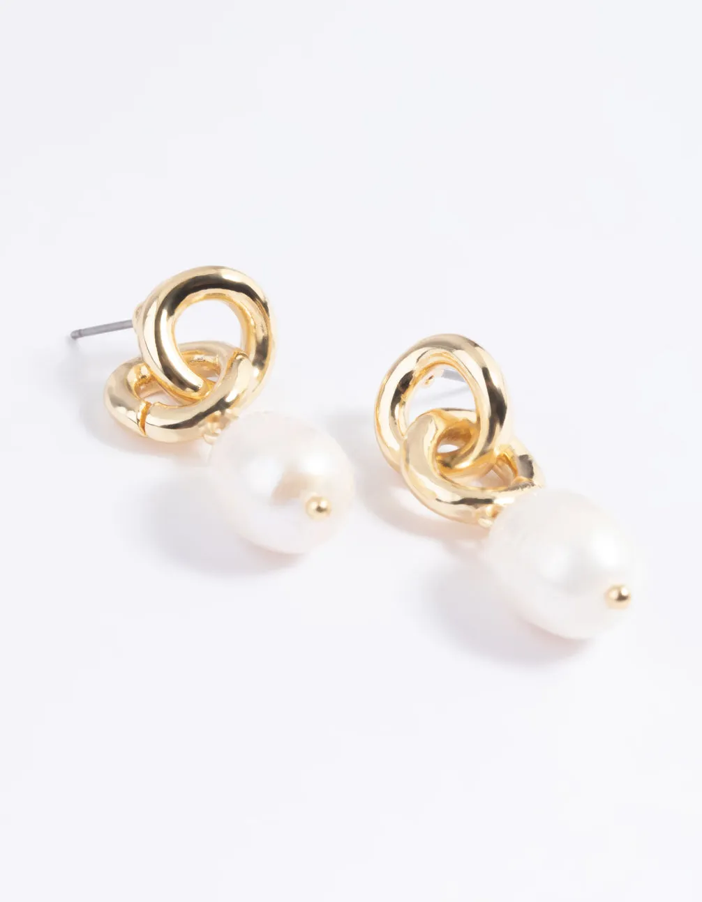 Gold Plated Double Link Freshwater Pearl Earrings