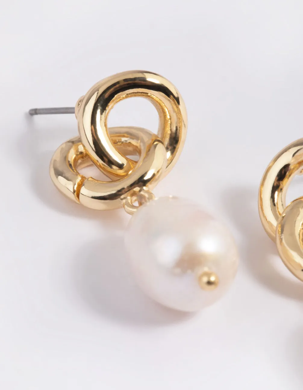 Gold Plated Double Link Freshwater Pearl Earrings