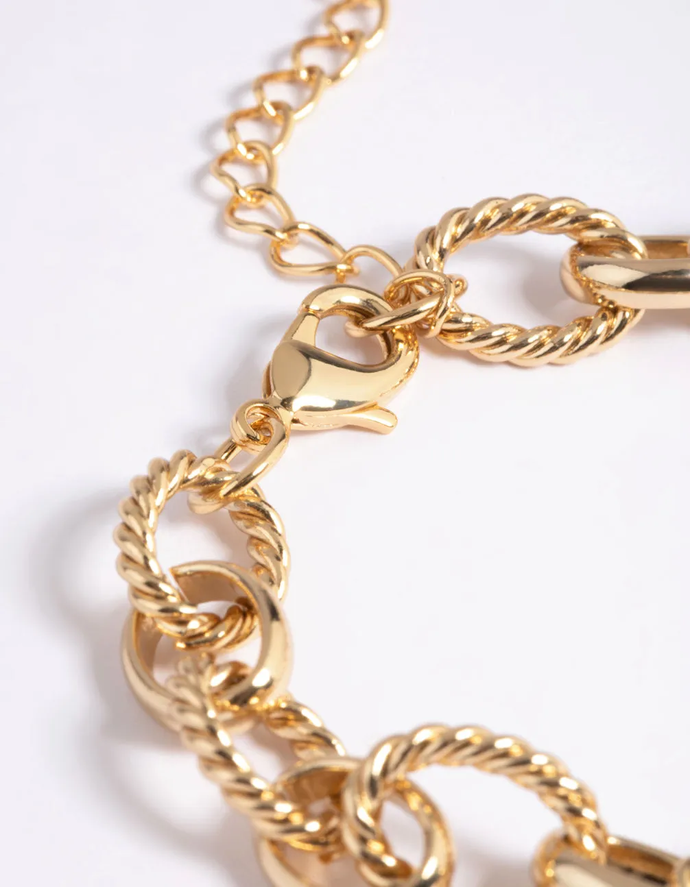 Gold Plated Oval Chain Layered Bracelet