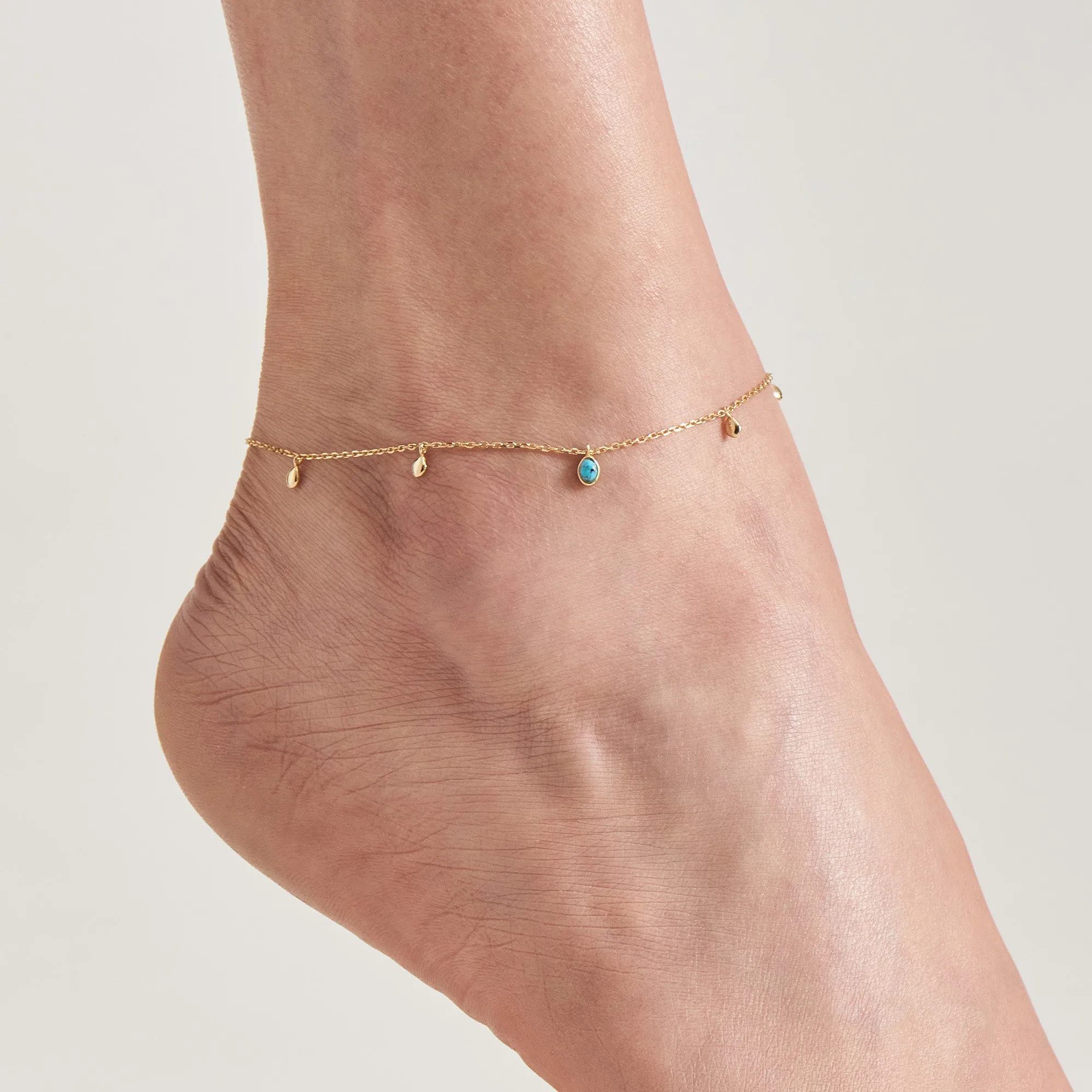 Gold Turquoise Drop Pendant Anklet