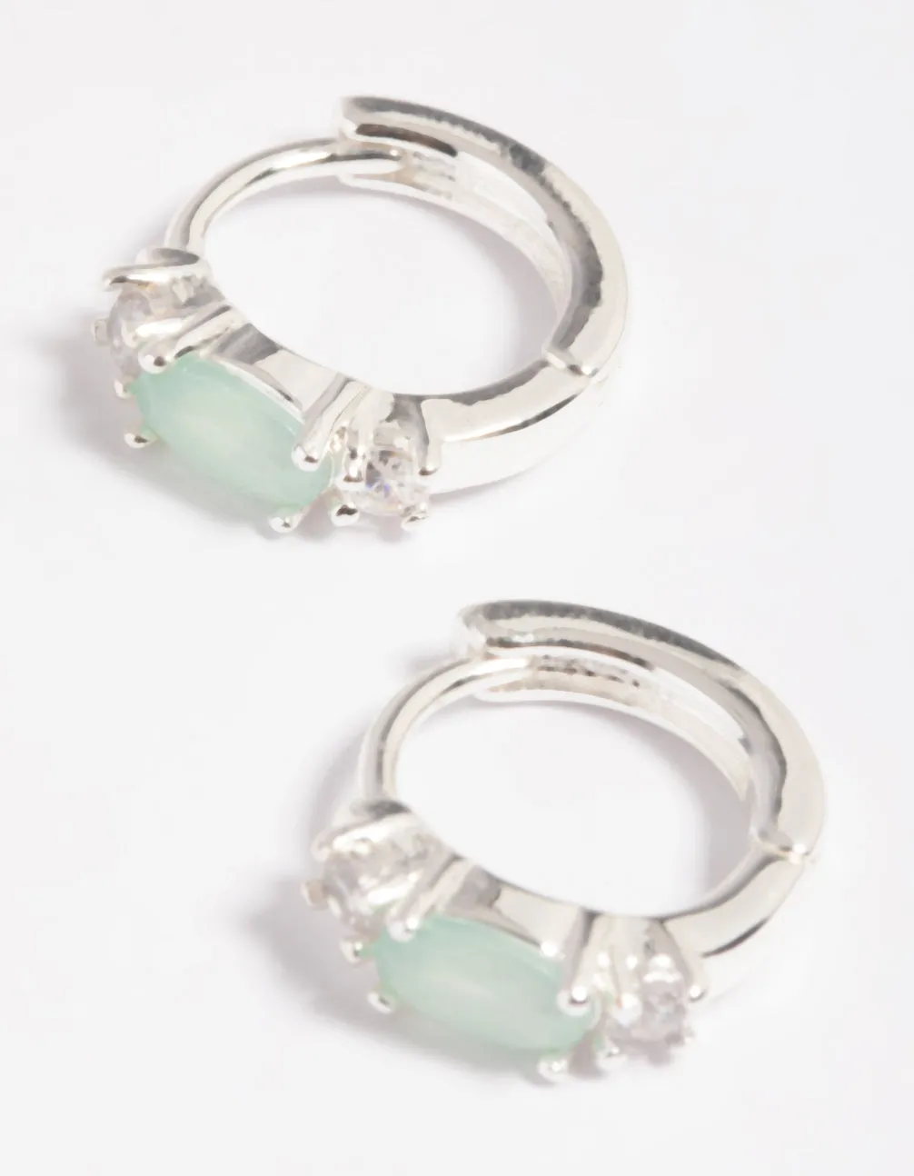 Green Amazonite & Diamante Huggie Hoop Earrings