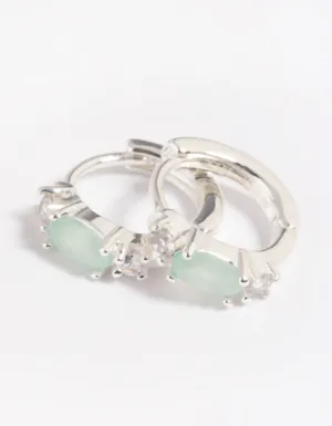 Green Amazonite & Diamante Huggie Hoop Earrings