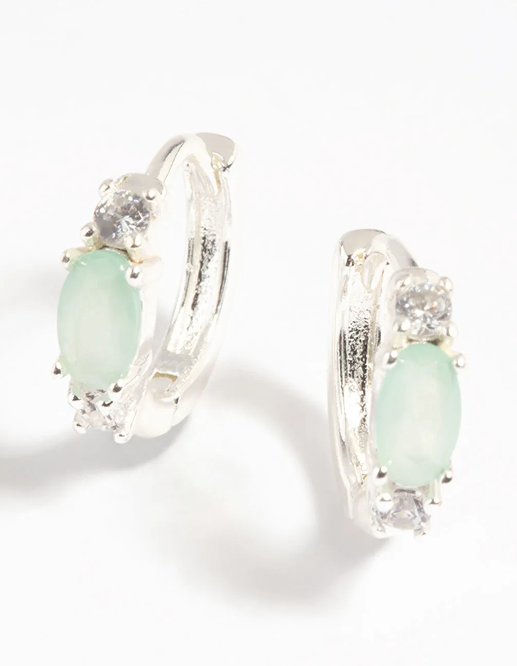 Green Amazonite & Diamante Huggie Hoop Earrings