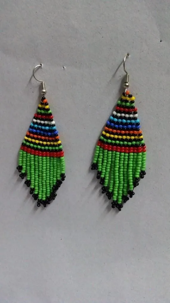 Green Maasai Beaded Dangle Earrings