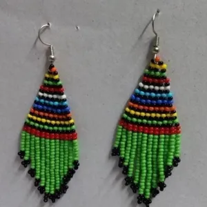 Green Maasai Beaded Dangle Earrings