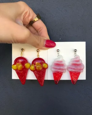 Handmade Resin Ice-cream Earrings Red Dangling Yum