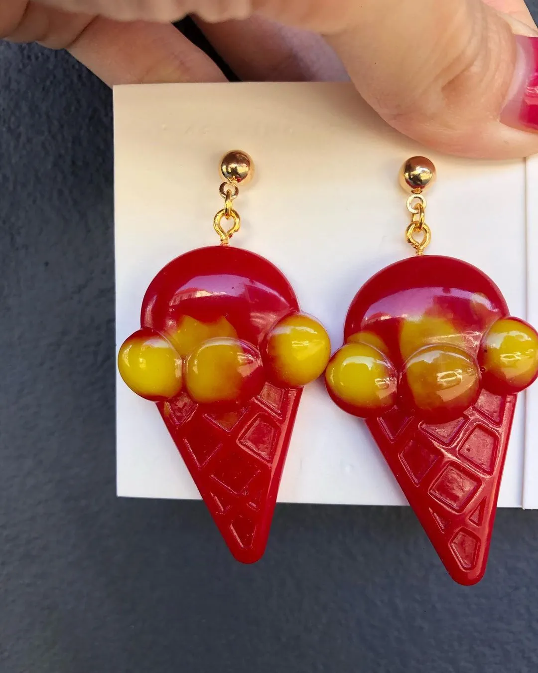 Handmade Resin Ice-cream Earrings Red Dangling Yum