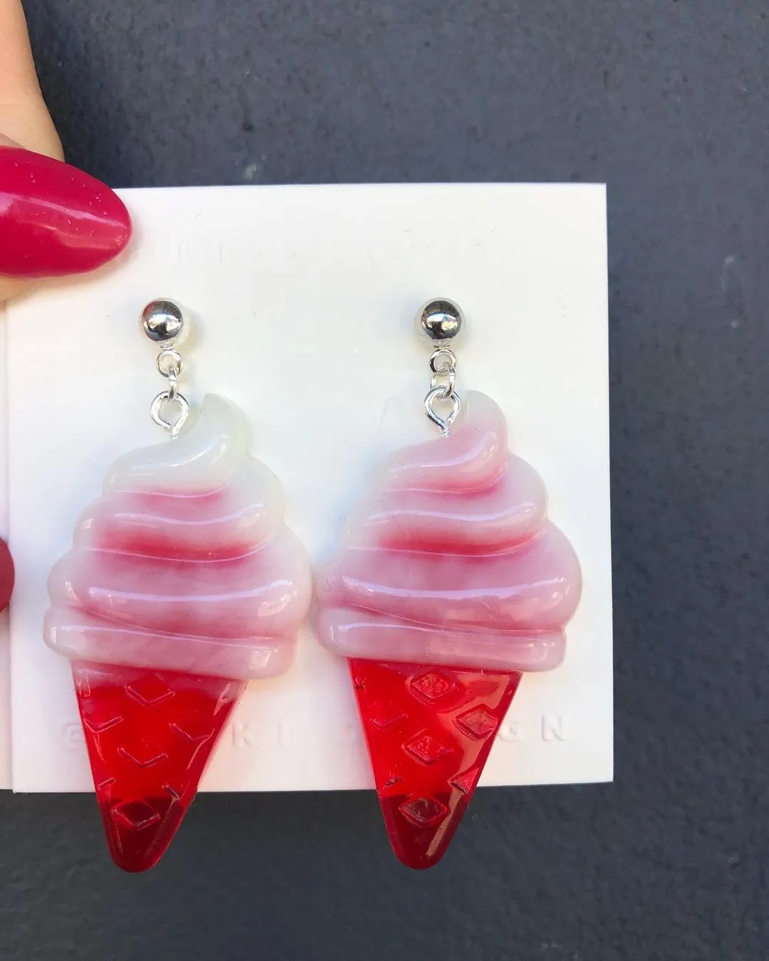 Handmade Resin Ice-cream Earrings Red Dangling Yum