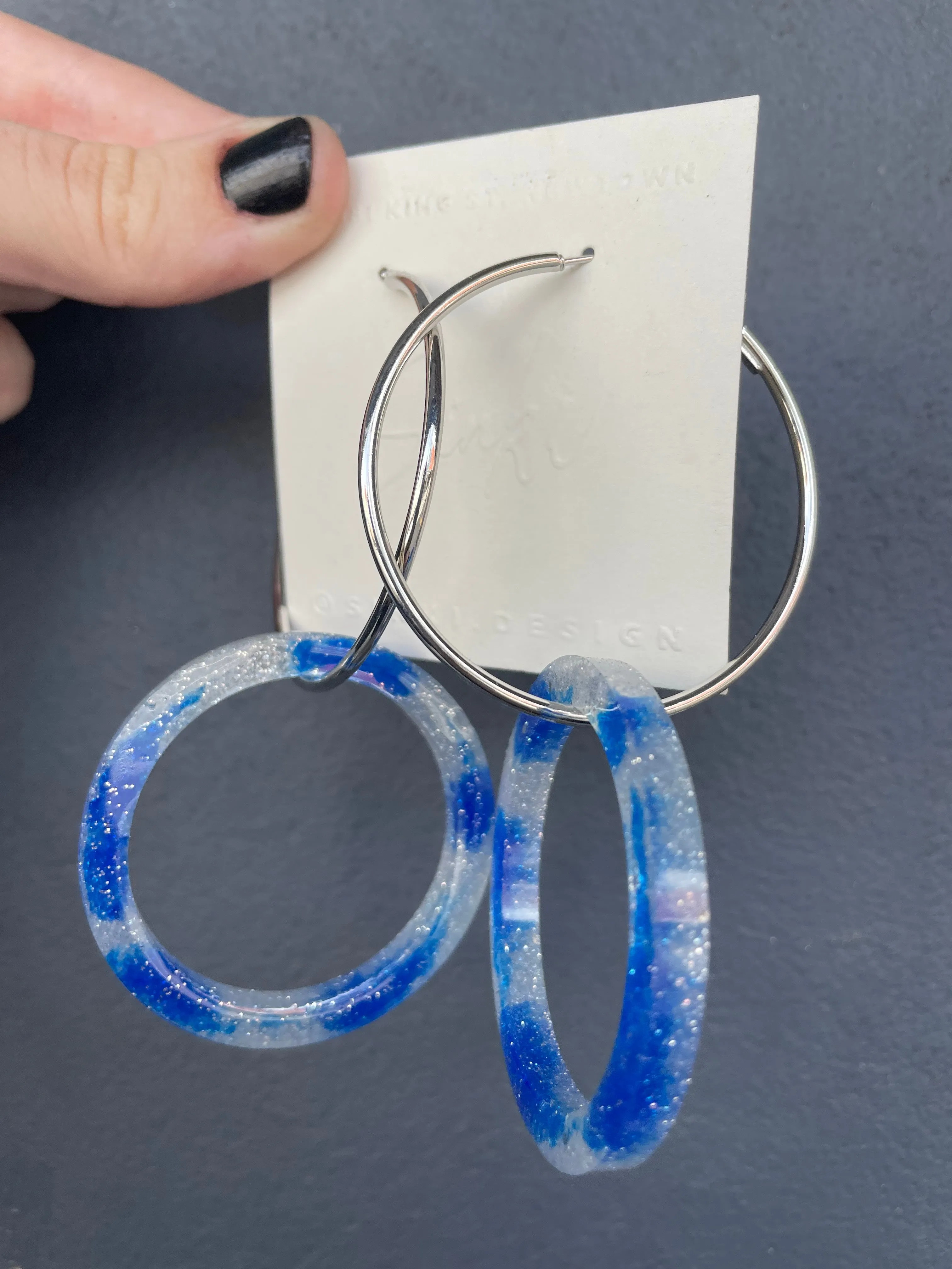 Handmade Sparkle Blue Resin Earrings