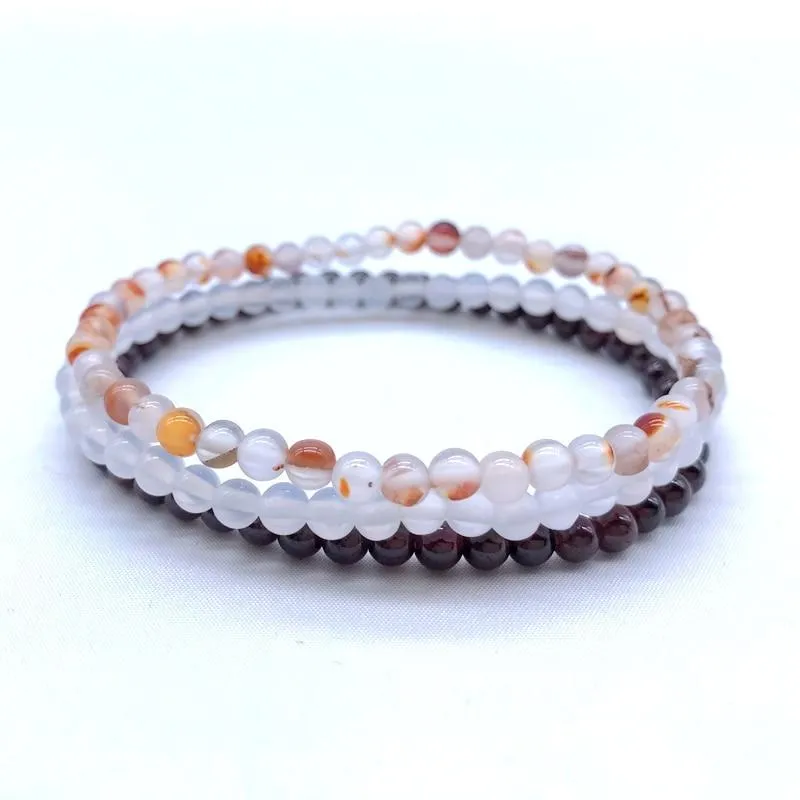 HEALTH & HAPPINESS-Garnet,Snow Quartz & Pink Agate- 3/pc  "MIGHTY MINIS " Healing Energy Stone Bracelets