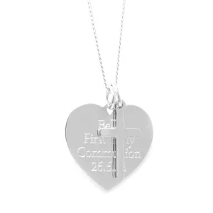 Heart And Cross Charm Necklace - Sterling Silver