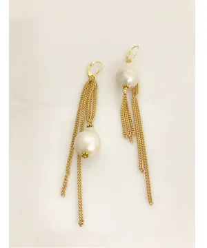 High-Low Pearl and Chain Earrings