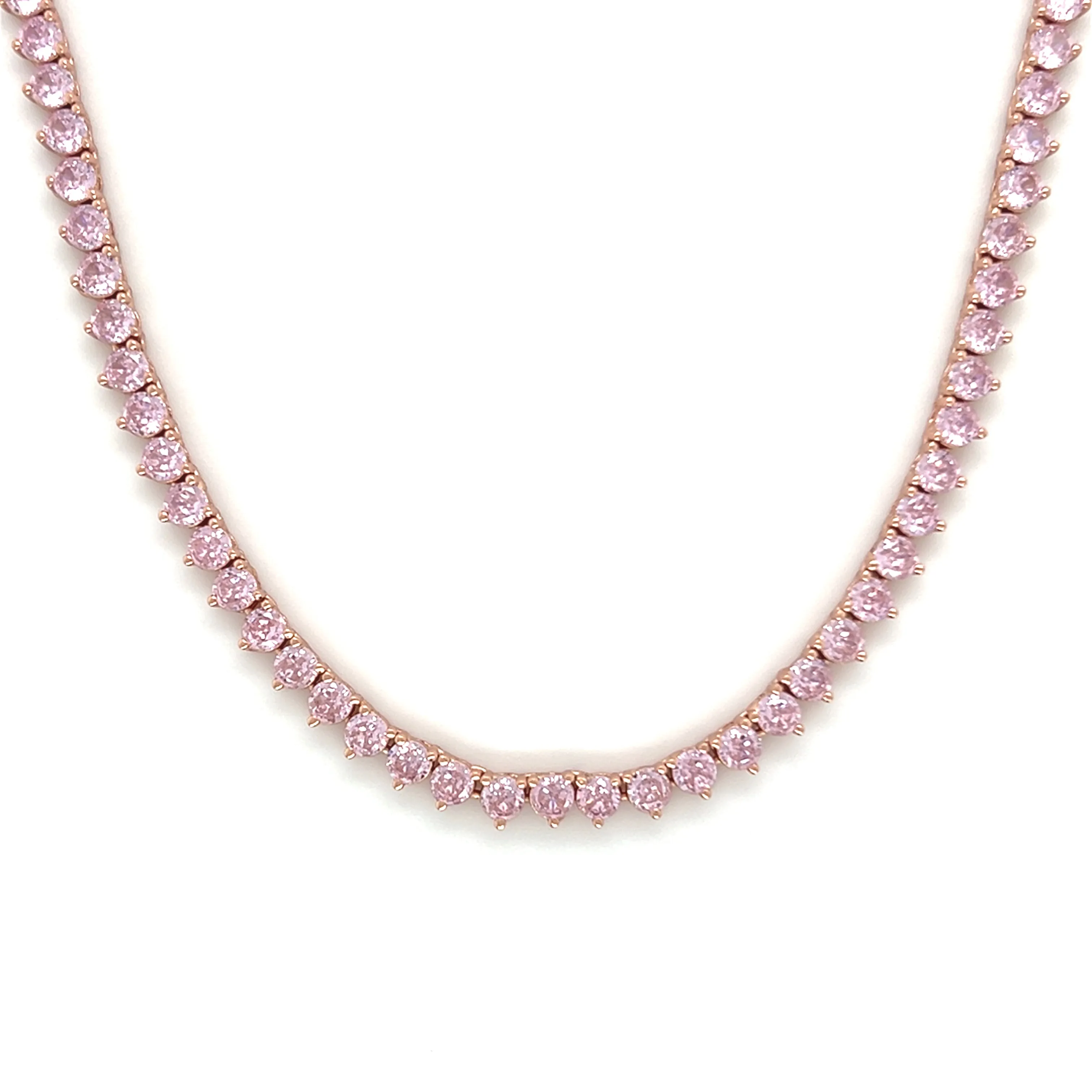 Ibiza Pink Sapphire CZ's 3 Prong Tennis Necklace