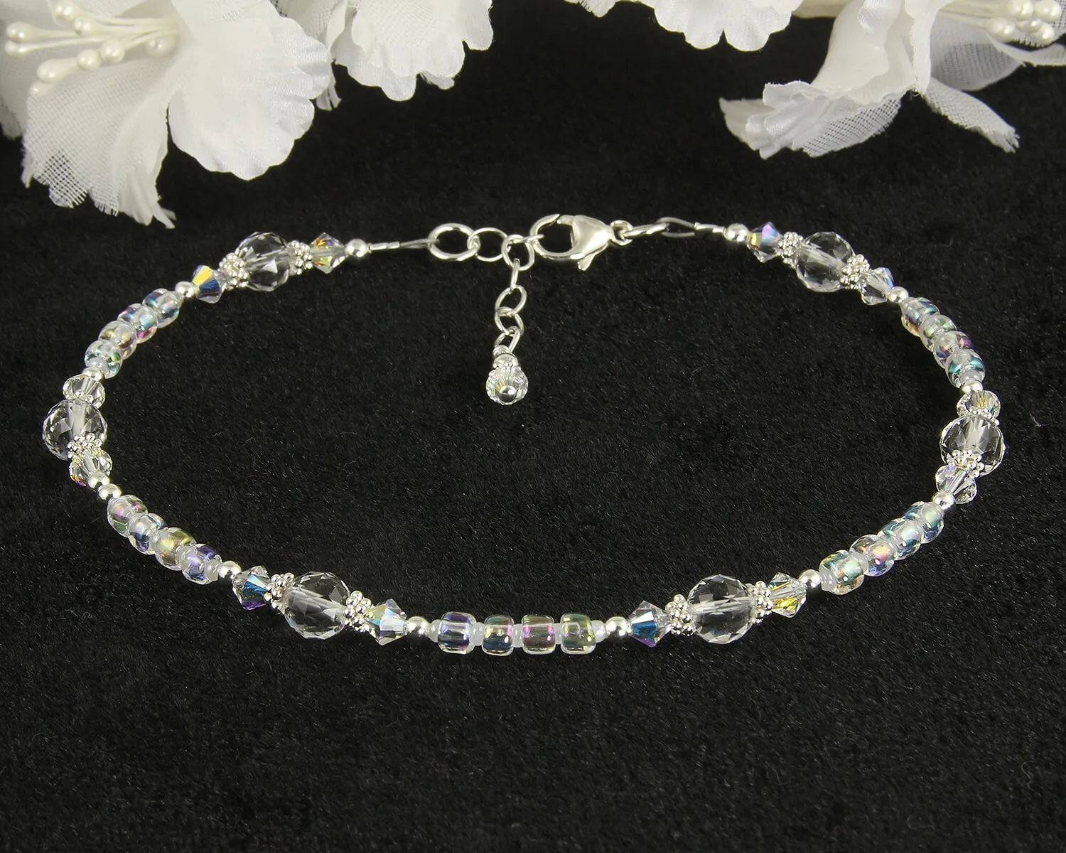 Iridescent Crystal Gemstone Beaded Anklet