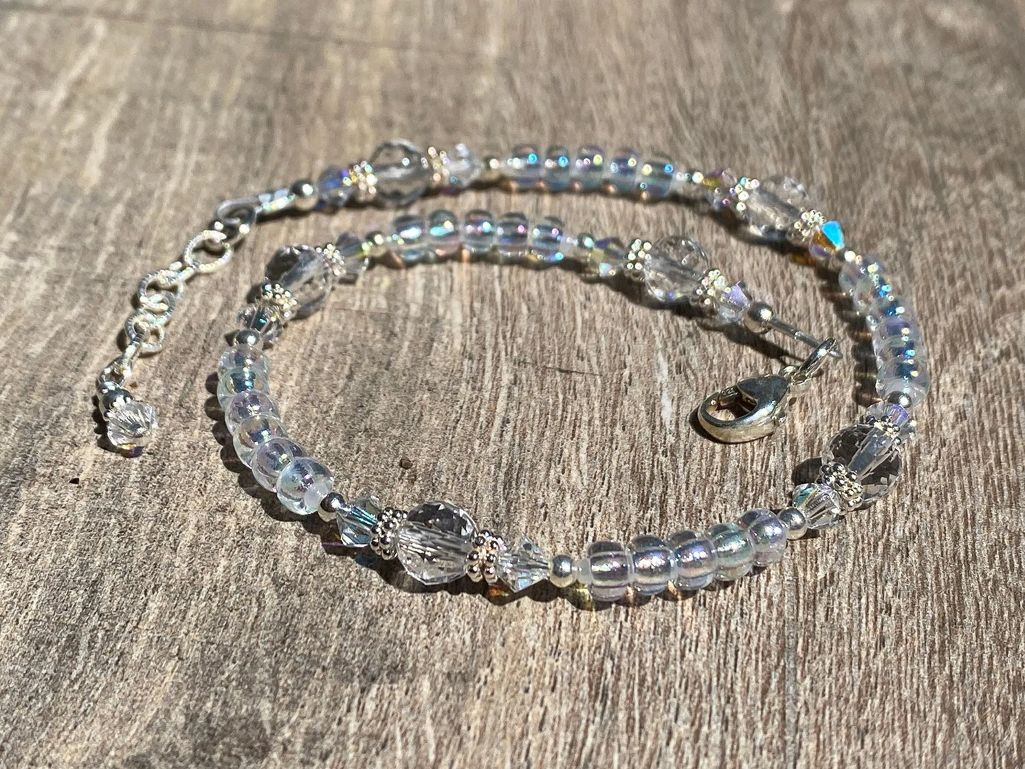 Iridescent Crystal Gemstone Beaded Anklet