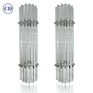 Italian Contemporary Minimalist Pair of Nickel & Crystal Murano Glass Sconces