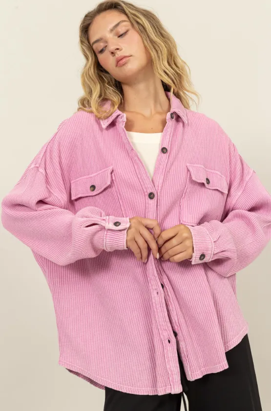 Katie Waffle Oversized Button Up Shacket