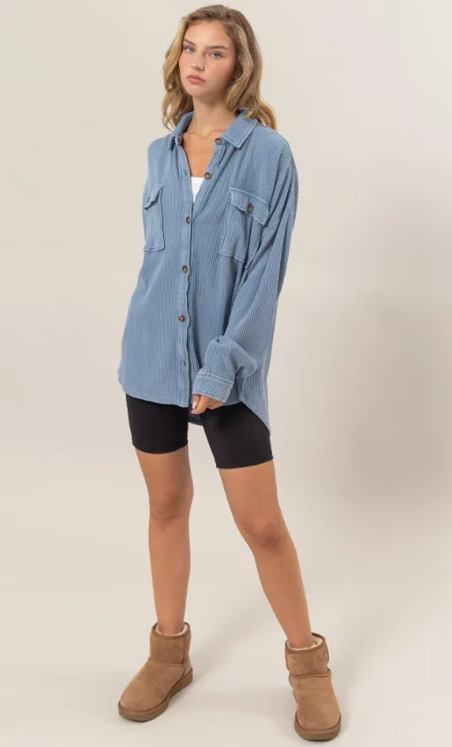 Katie Waffle Oversized Button Up Shacket