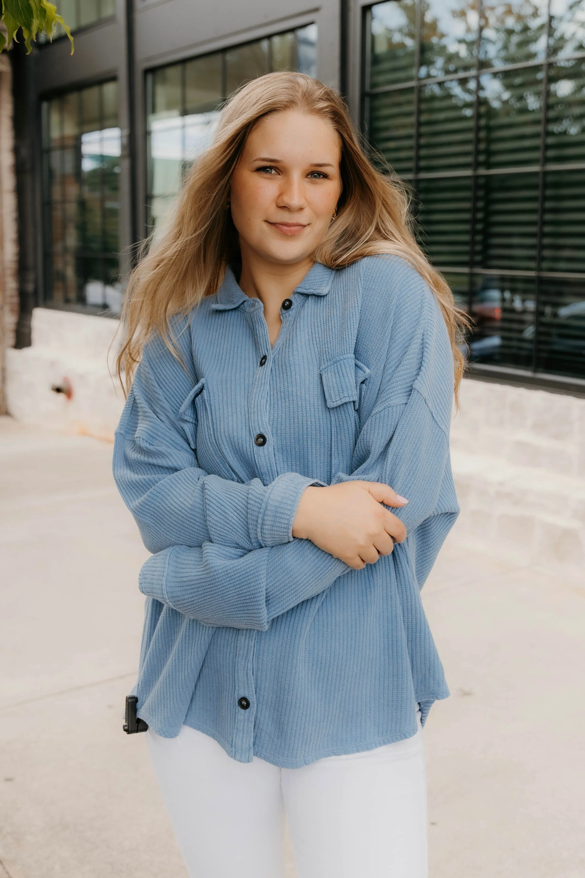 Katie Waffle Oversized Button Up Shacket