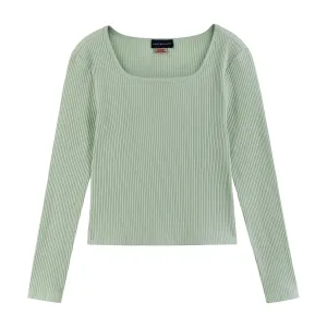 Kids (7-16) Long Sleeve Rib Knit Top | Light Green