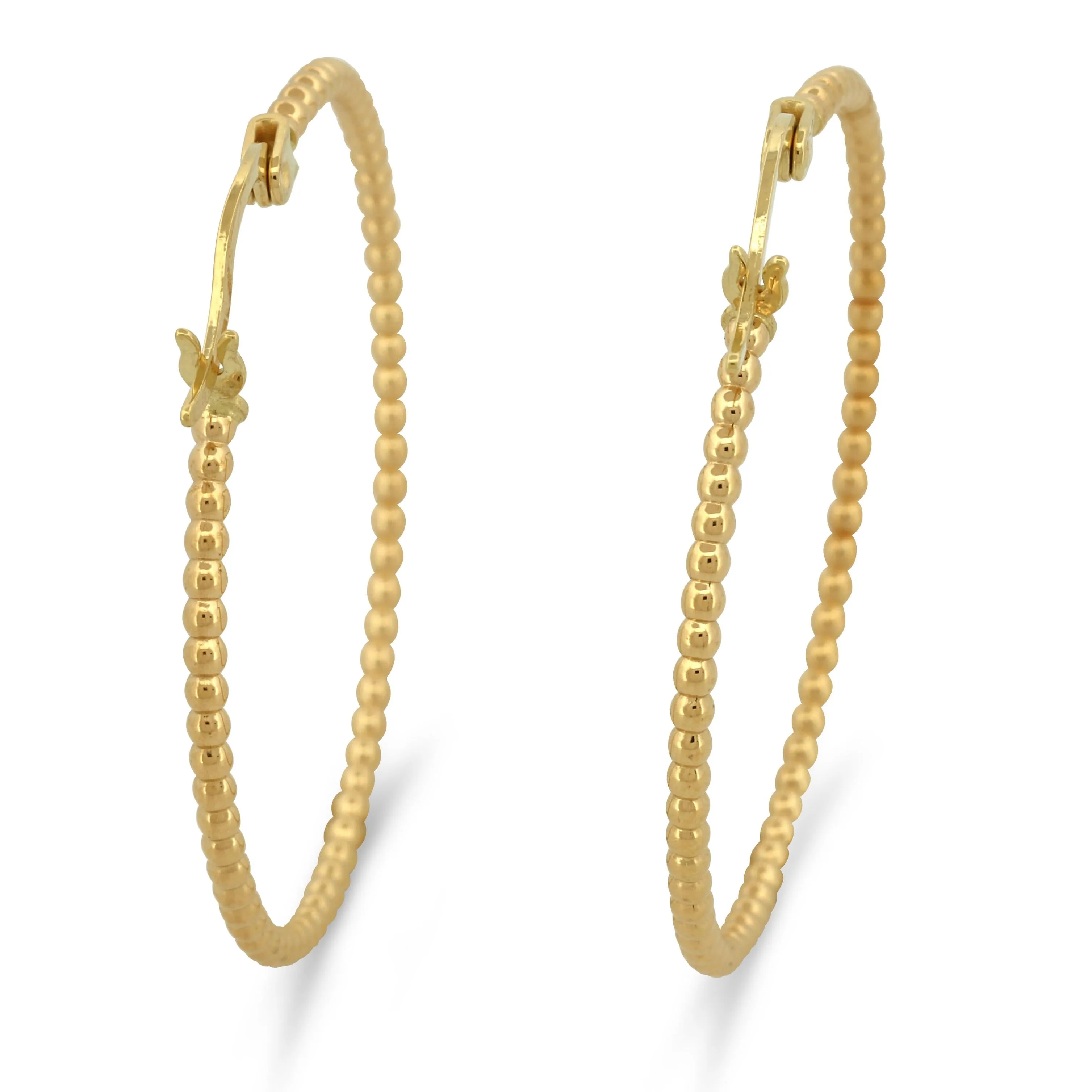 Large 18K Gold Beaded Hoop Earrings Elegant, Lightweight & Timeless Design