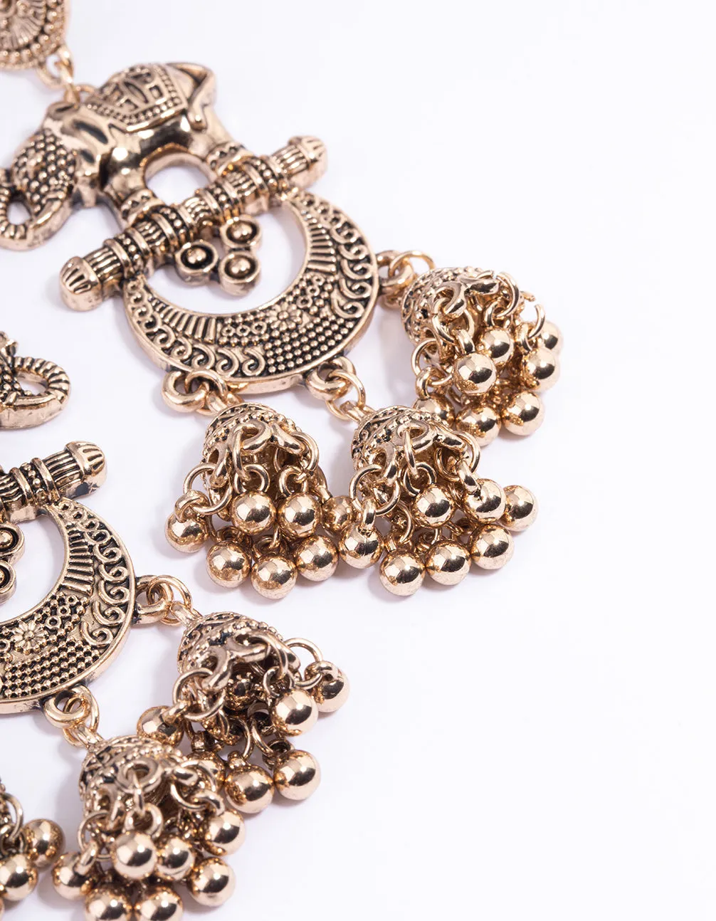 Long Antique Gold Elephant Jhumka Earrings