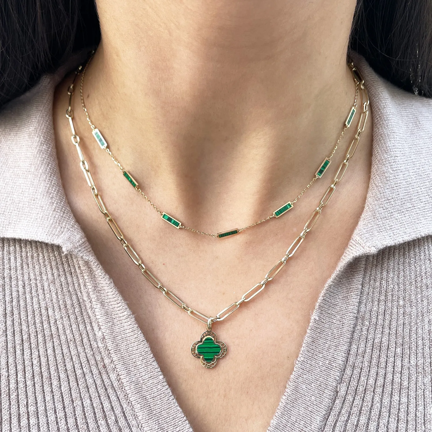 Malachite Bar Chain Necklace