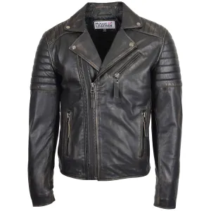 Mens Biker Leather Jacket Dual Zip Hook Rub Off