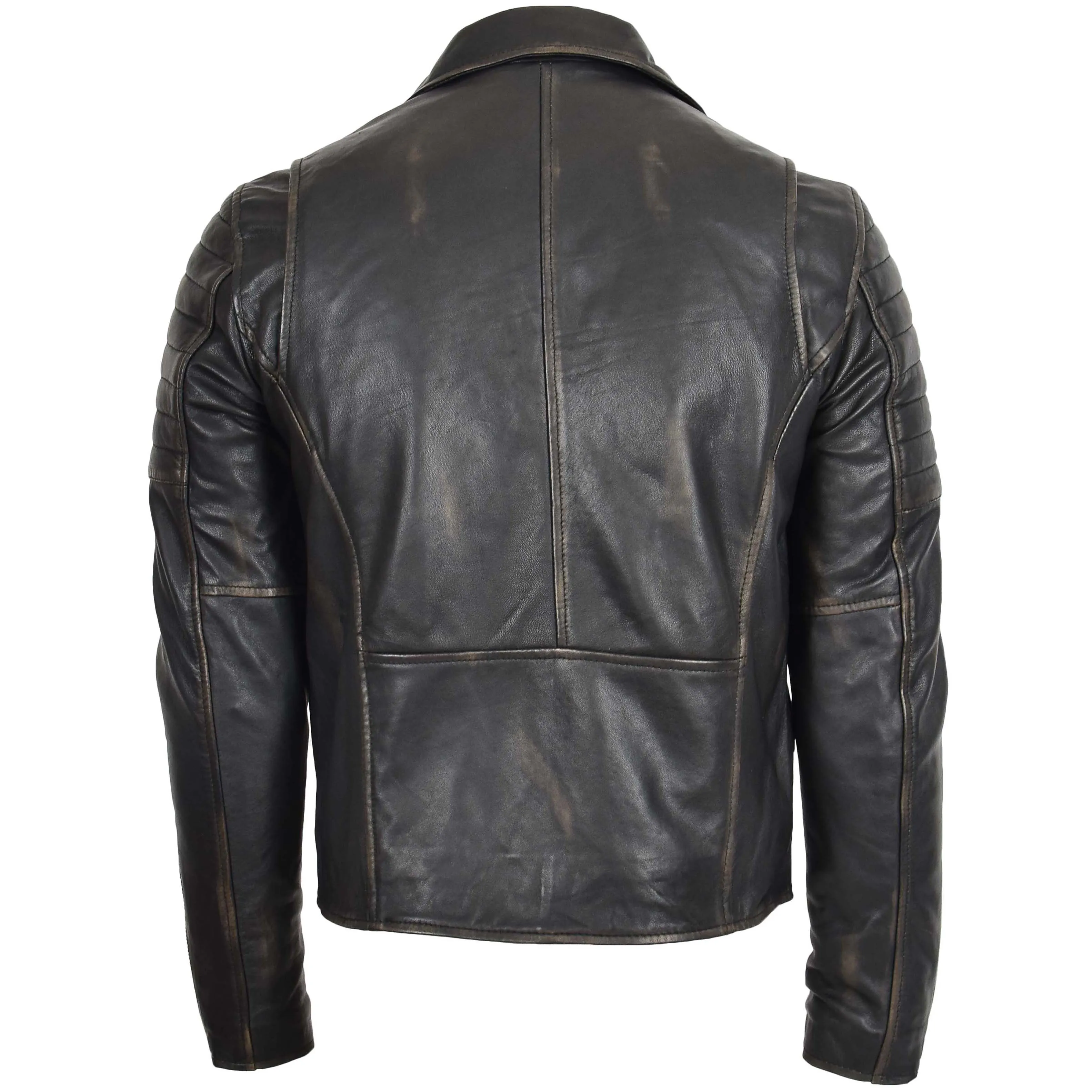 Mens Biker Leather Jacket Dual Zip Hook Rub Off