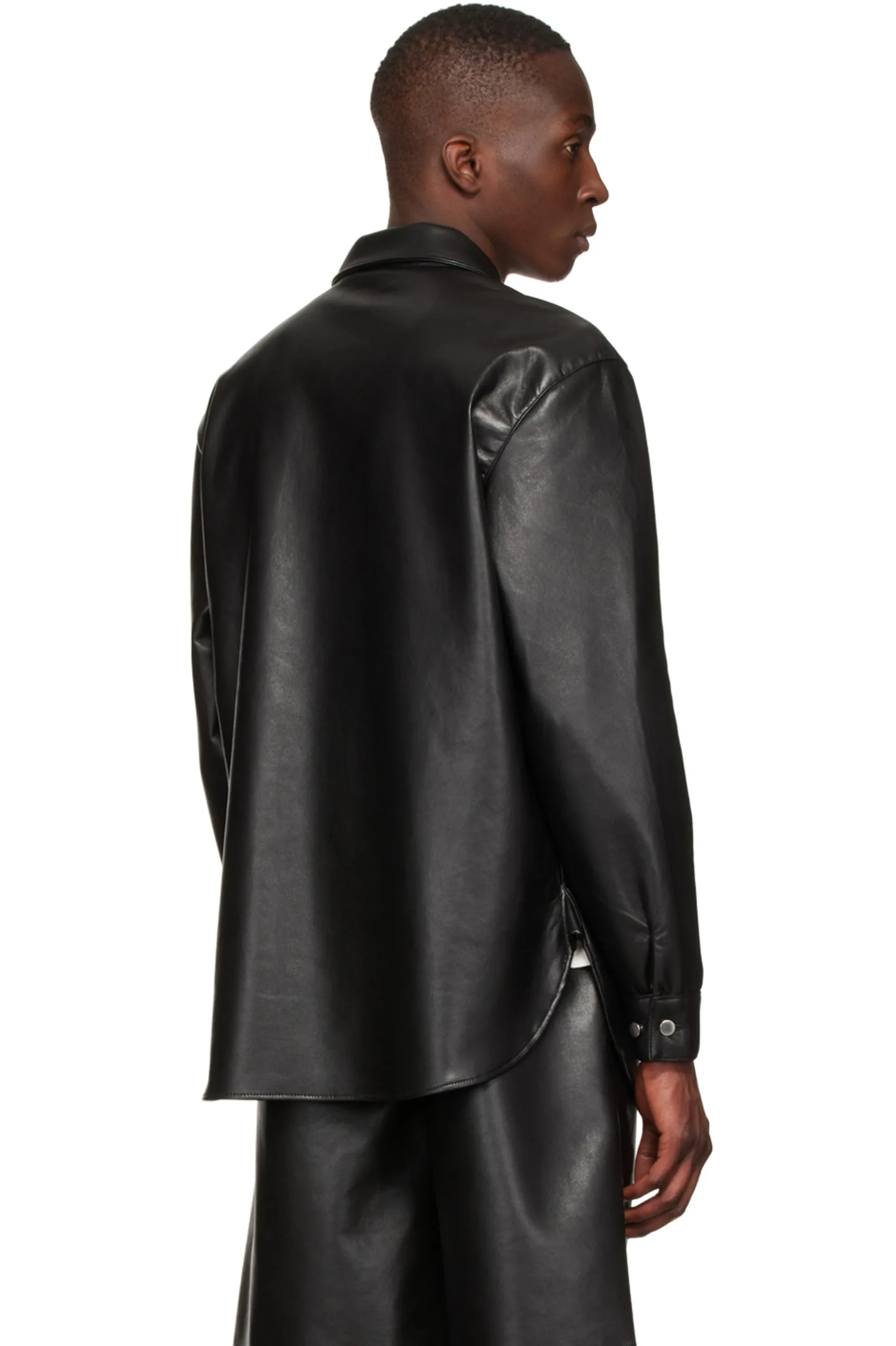 Men’s Trendy Black Leather Shirt Full Sleeves