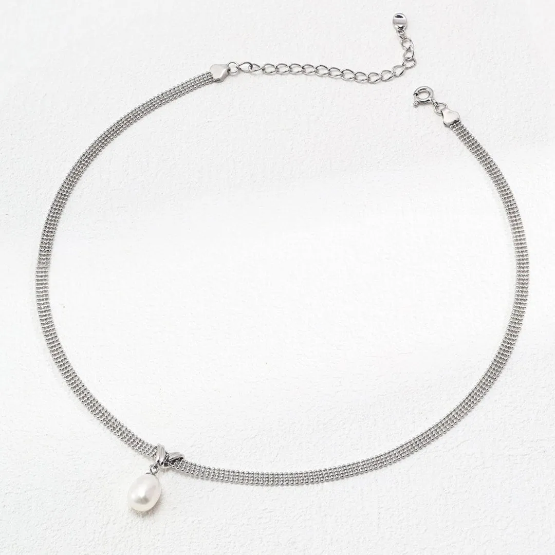 Minimalist Chunky Chain Pearl Pendant Necklace