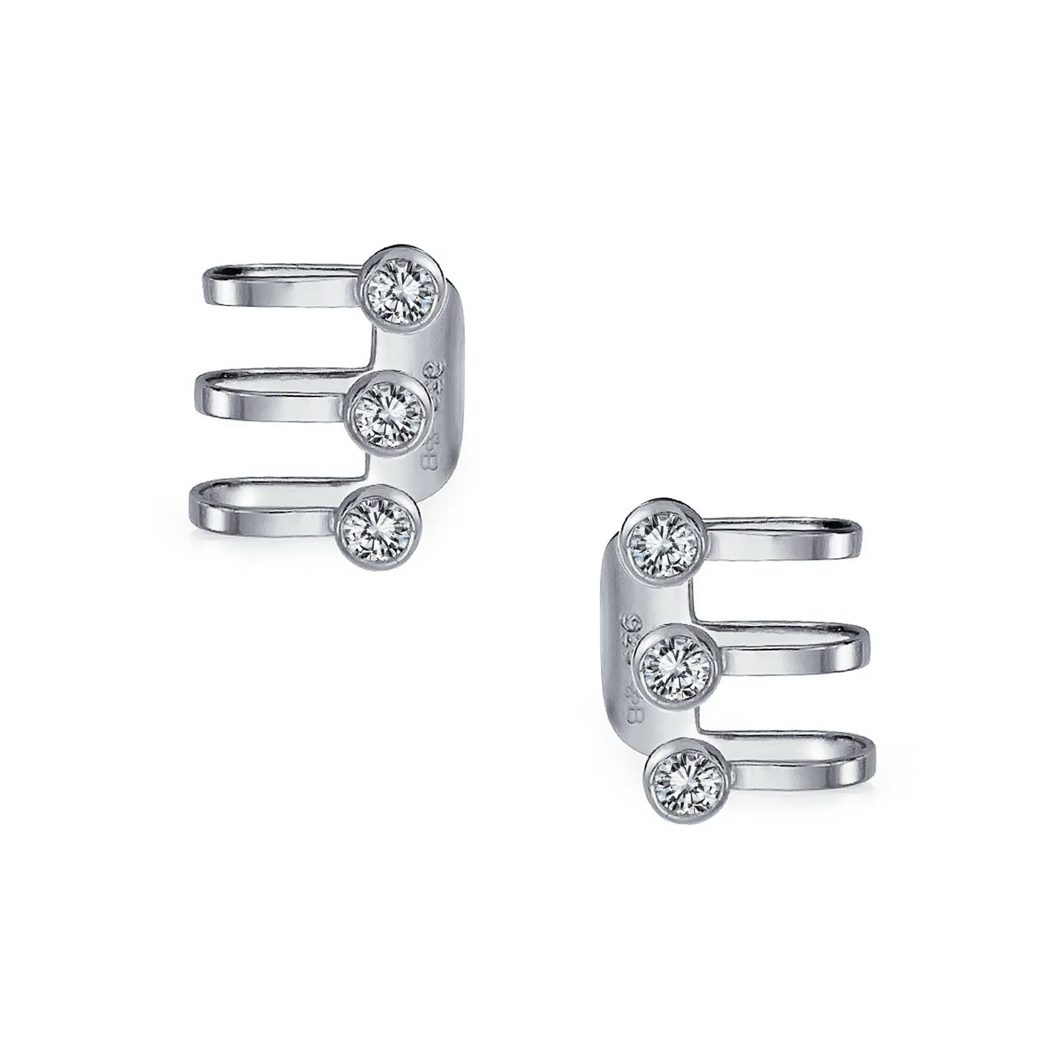 Minimalist Geometric CZ Bezel Triple Band Ear Cuff Cartilage Earrings Silver