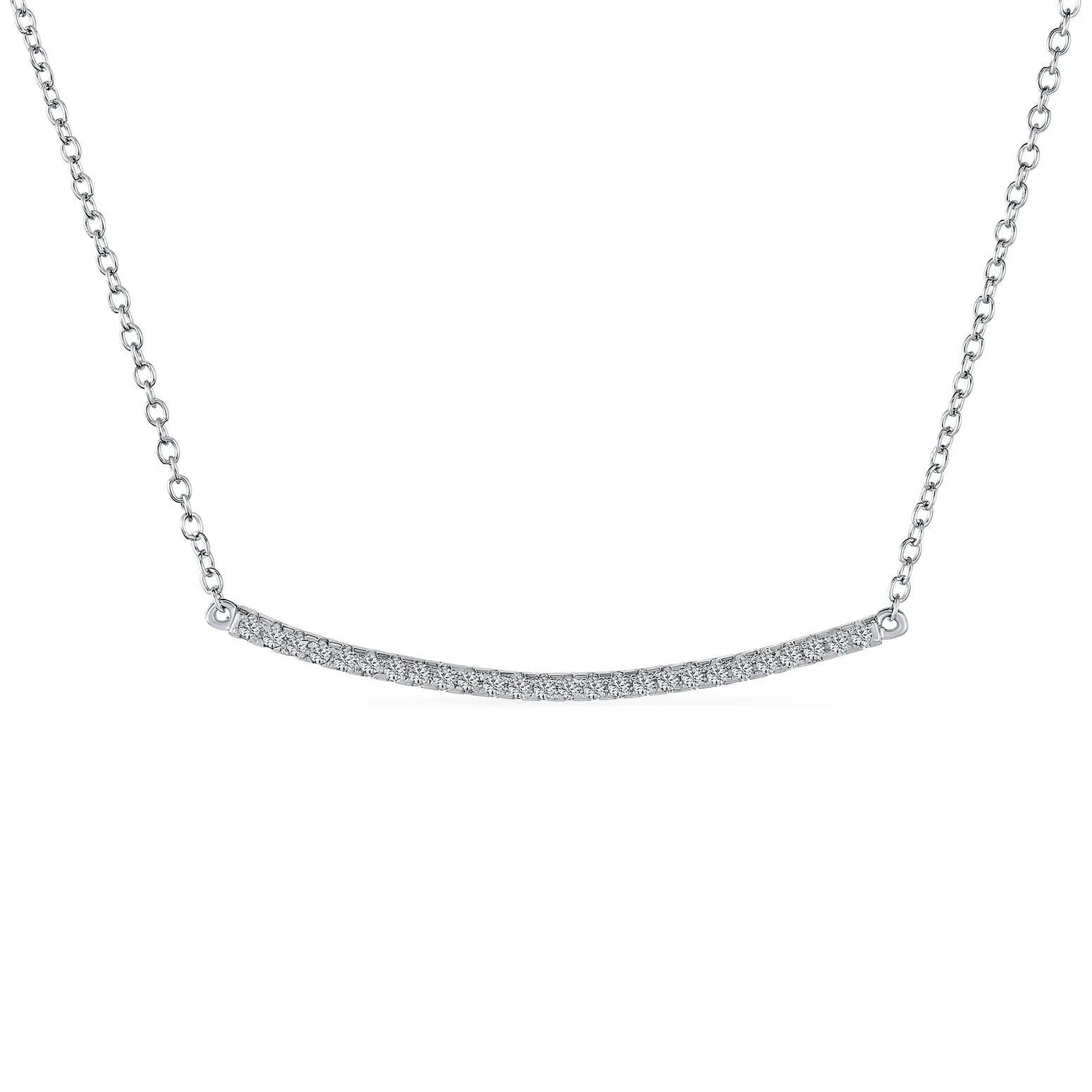 Minimalist Modern CZ Bar Sideways Pendant Necklace in Sterling Silver