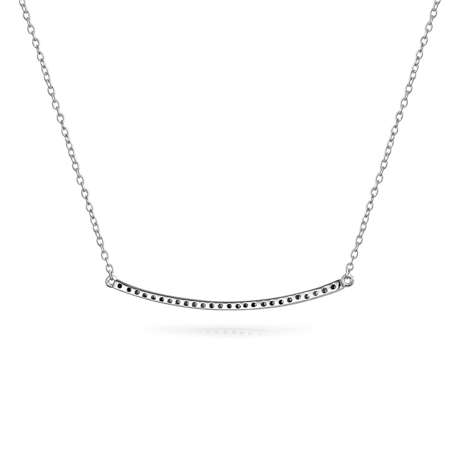 Minimalist Modern CZ Bar Sideways Pendant Necklace in Sterling Silver