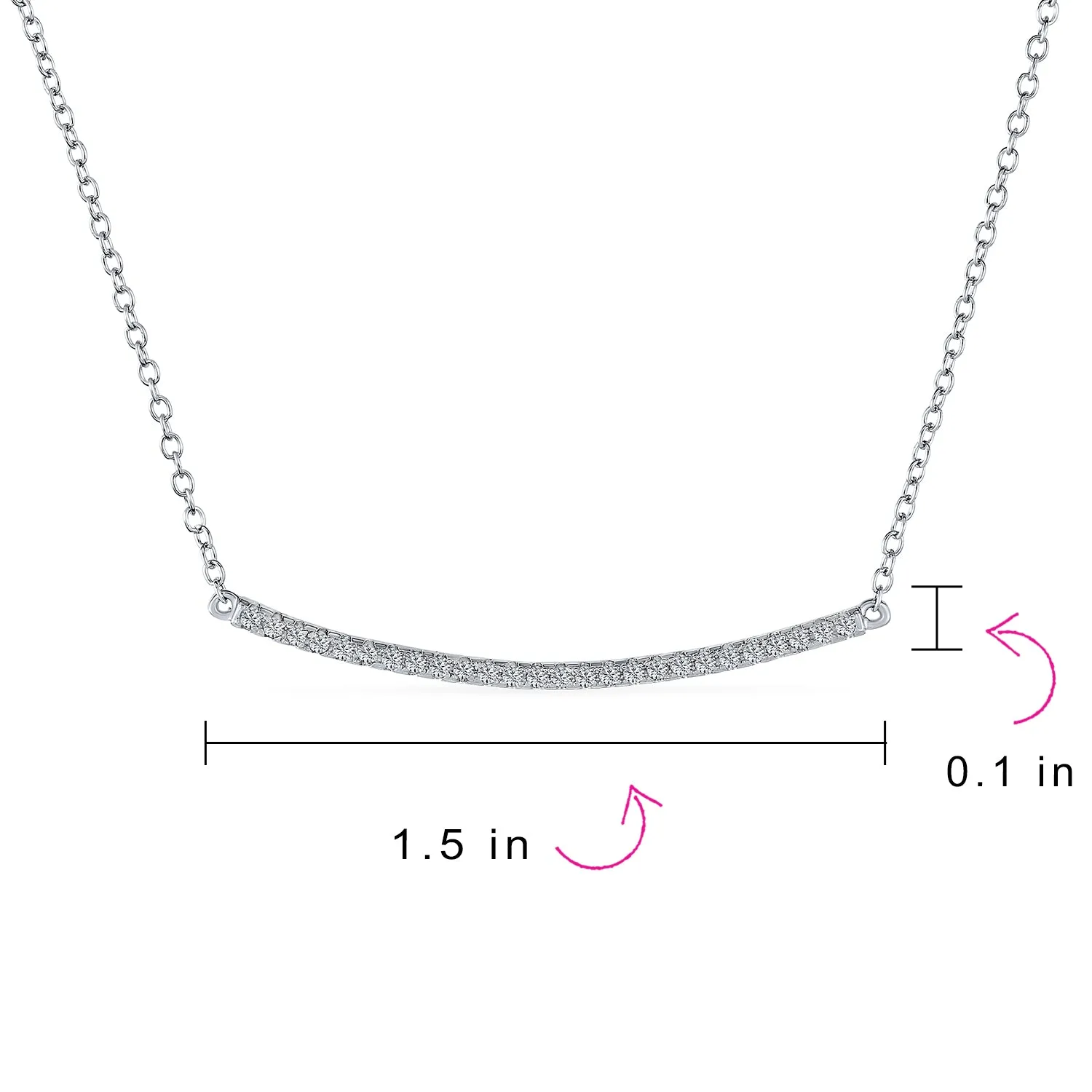 Minimalist Modern CZ Bar Sideways Pendant Necklace in Sterling Silver