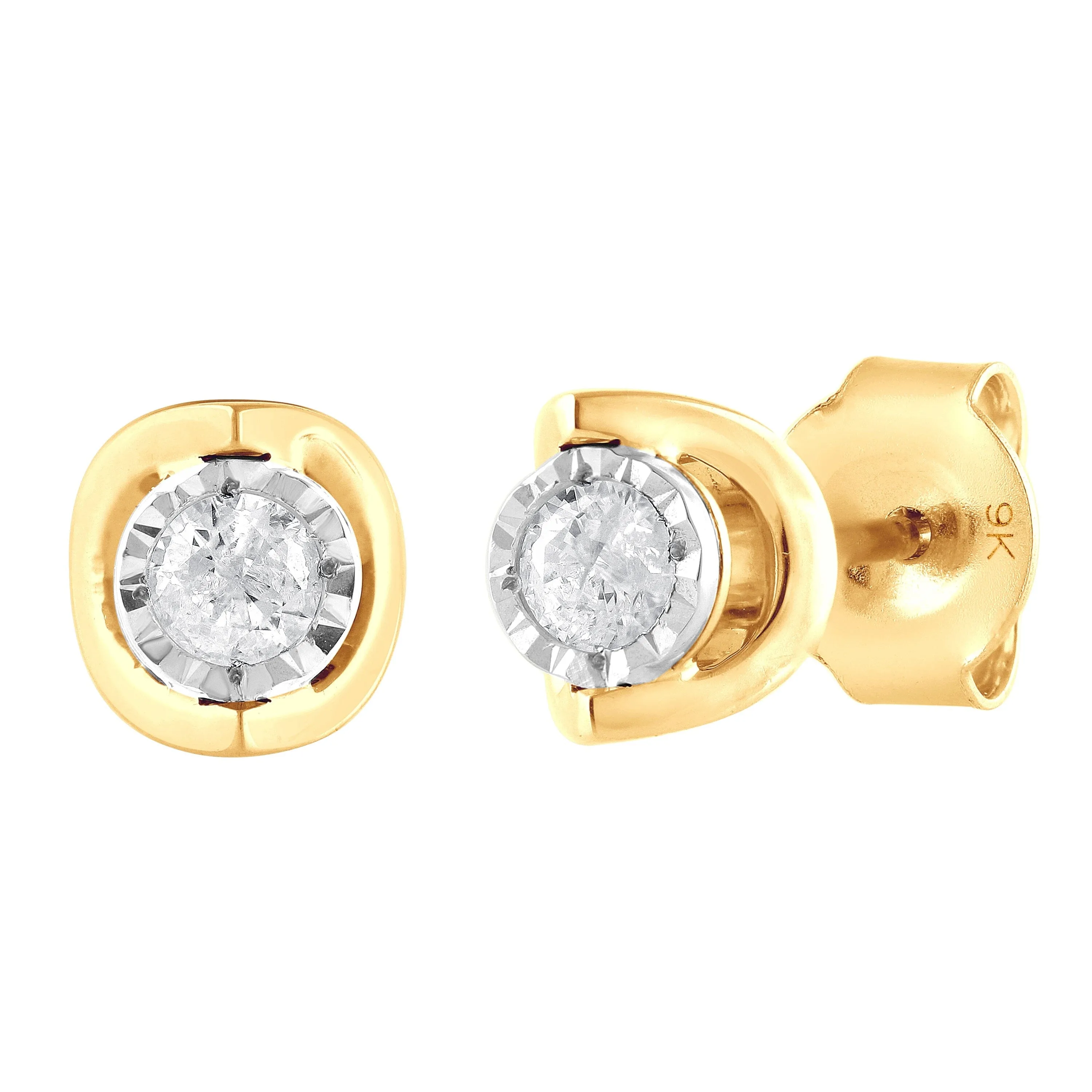 Miracle Setting Stud Earrings with 0.15ct of Diamonds in 9ct Yellow Gold