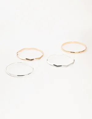 Mixed Metals Plain & Wavy Bangles 4-Pack