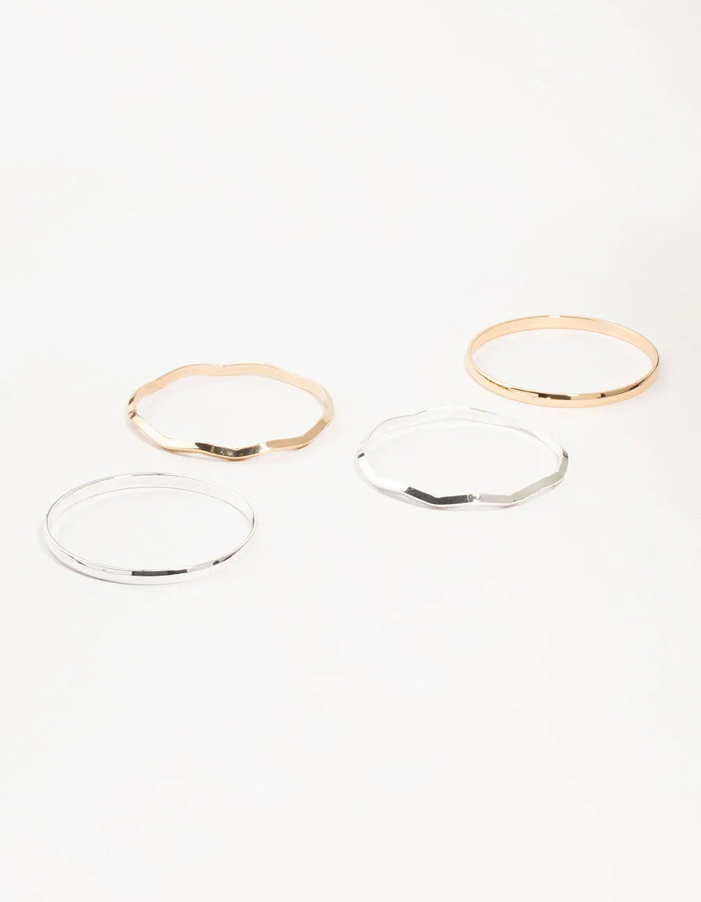 Mixed Metals Plain & Wavy Bangles 4-Pack