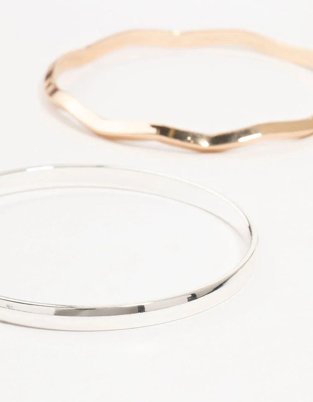 Mixed Metals Plain & Wavy Bangles 4-Pack