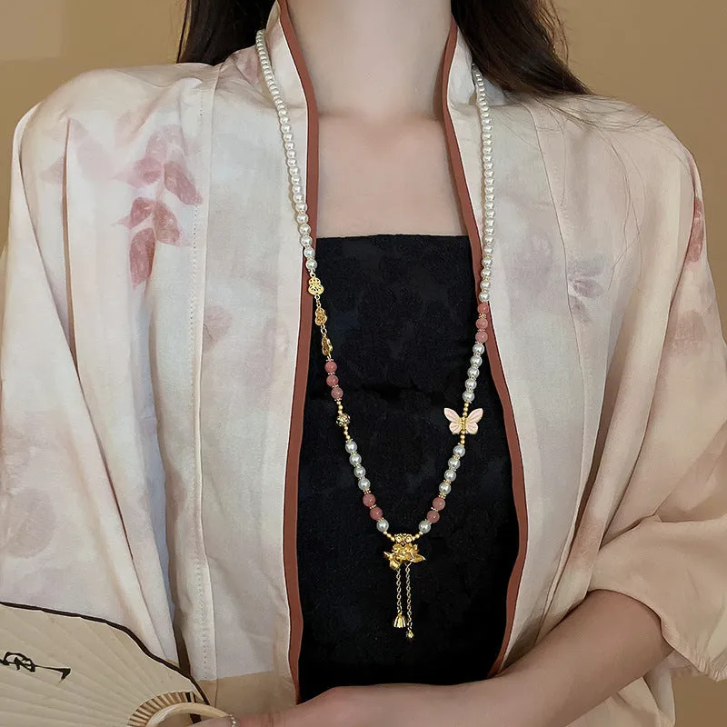 Modern Chinese East Asia Symbol Geometric Artificial Pearl Electroplating Necklaces