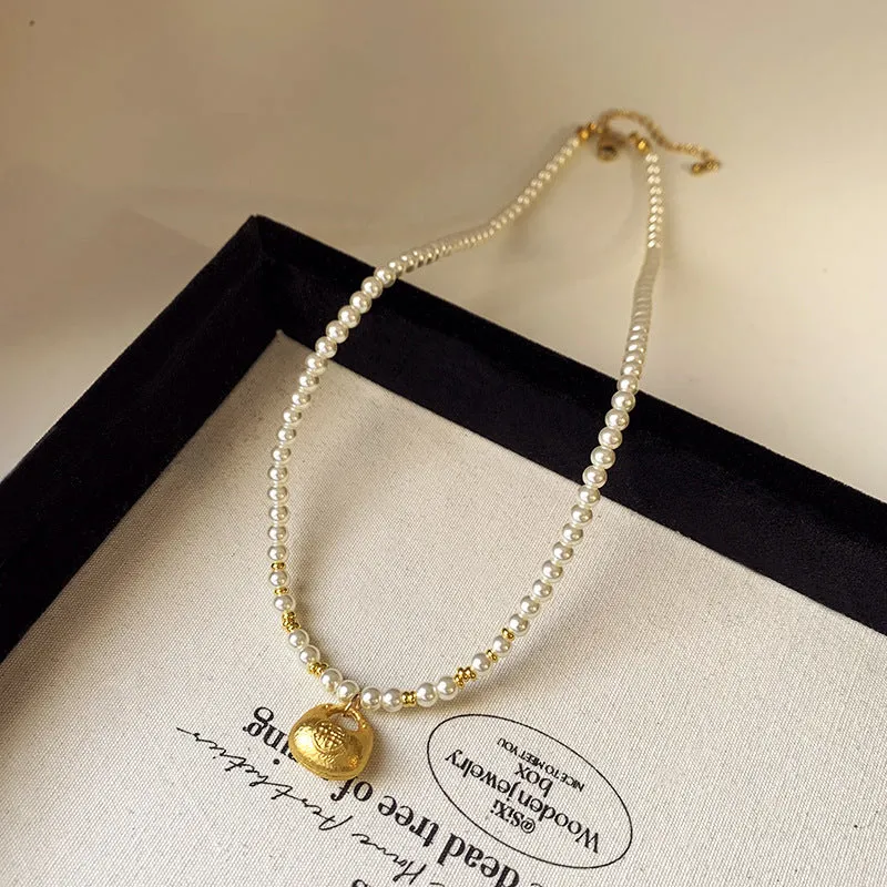 Modern Chinese East Asia Symbol Geometric Artificial Pearl Electroplating Necklaces