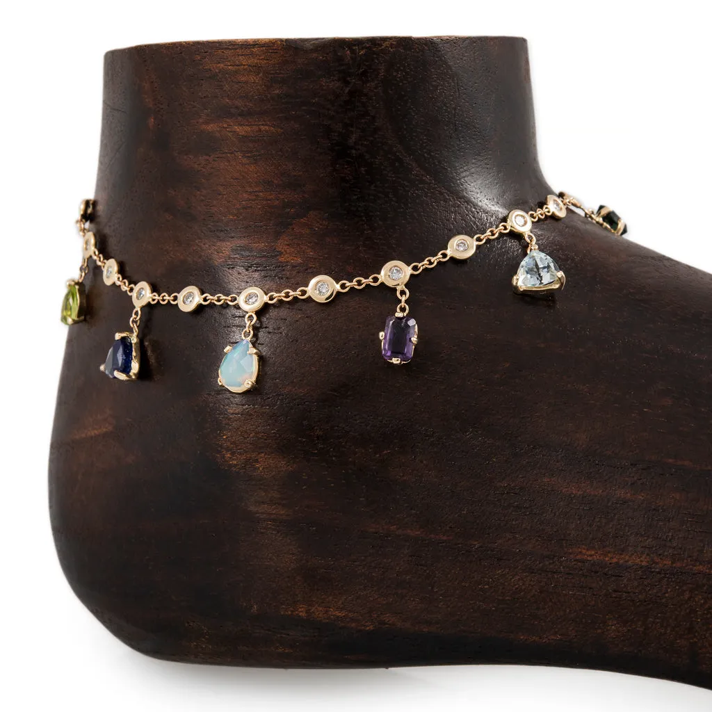 MULTI SHAPE GEMSTONE   DIAMOND SHAKER ANKLET